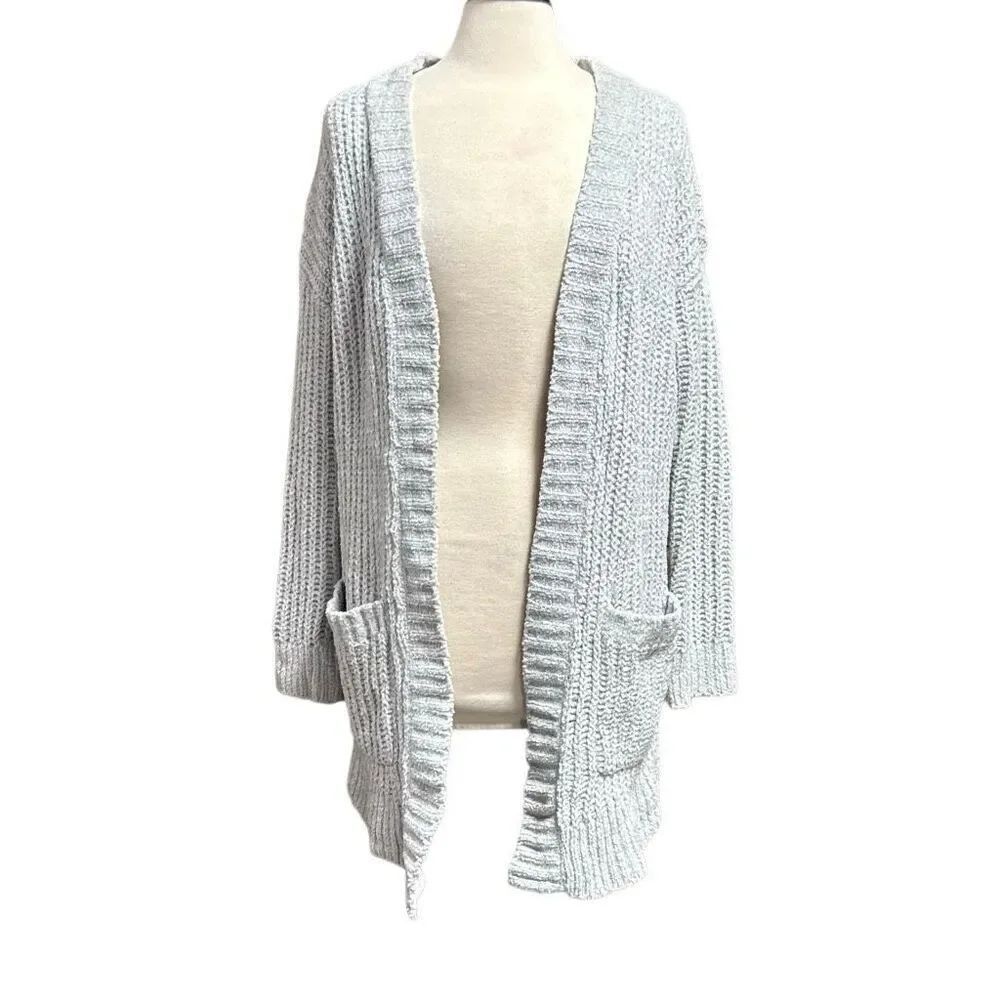 Express Women’s Gray Long Open Front Cardigan Sweater Sz XS